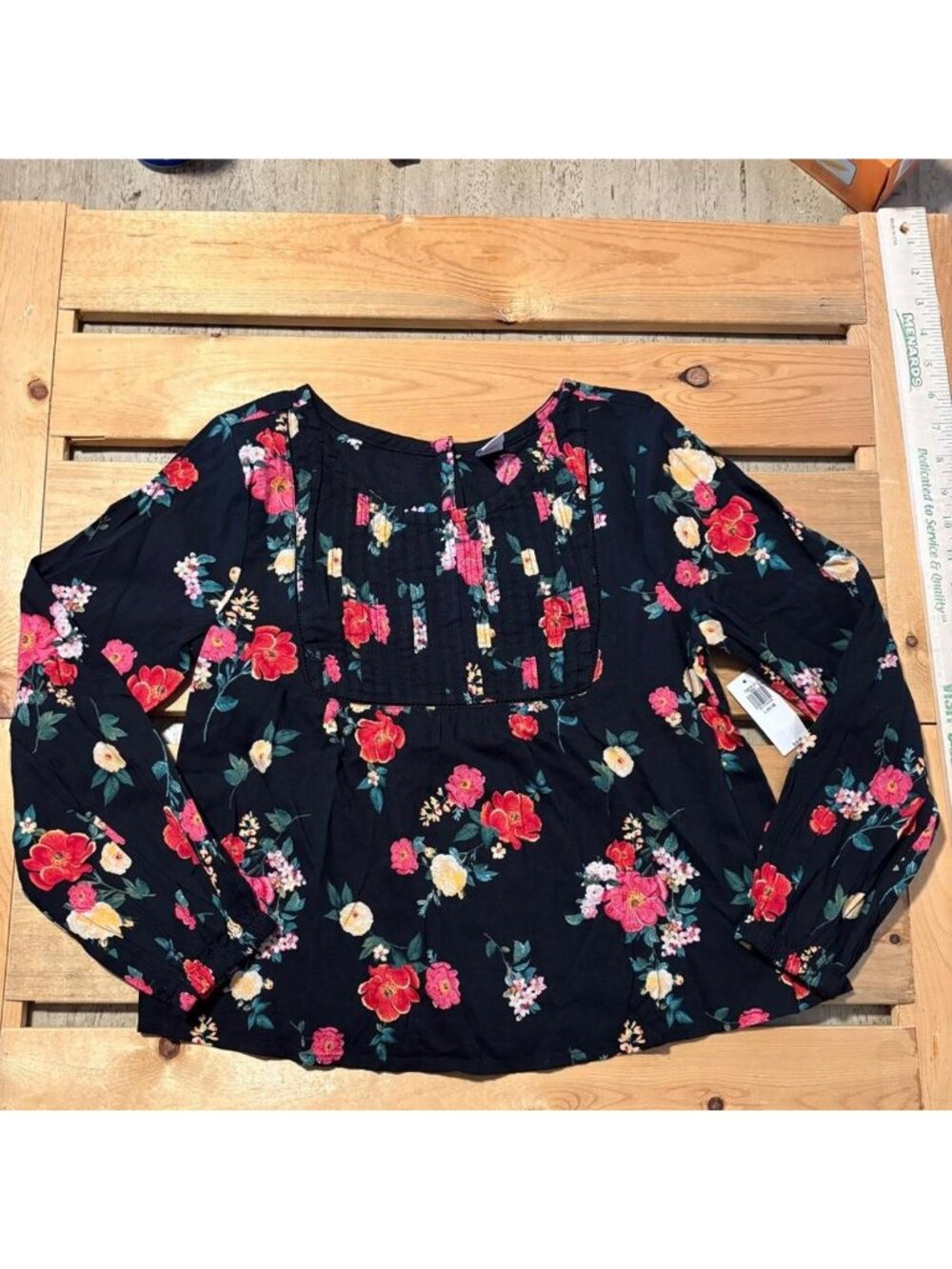 Old Navy Girls Black Floral boho blouse size large 10-12 nwt